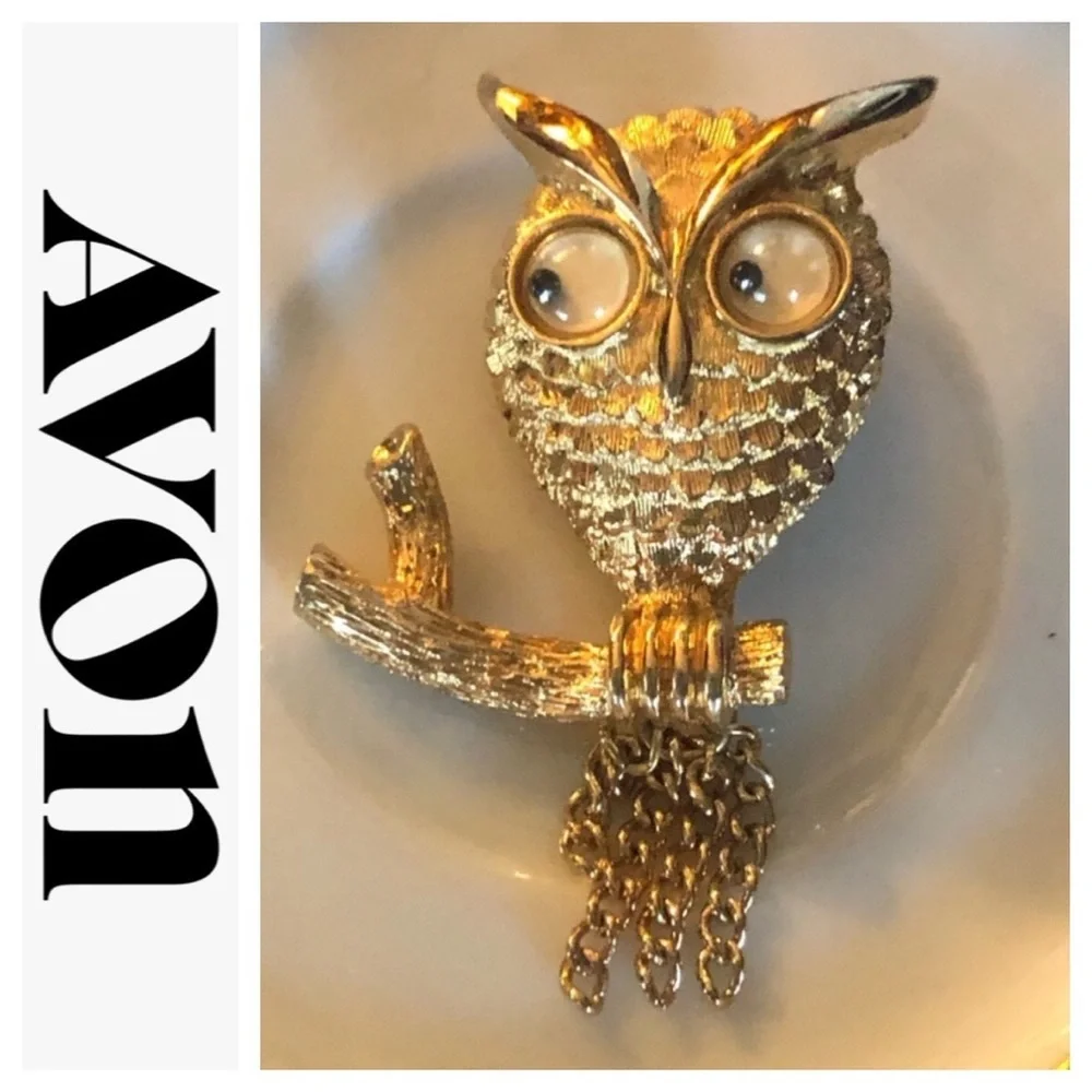 Retro 60's AVON OWL Brooch Pin w Googly Eyes